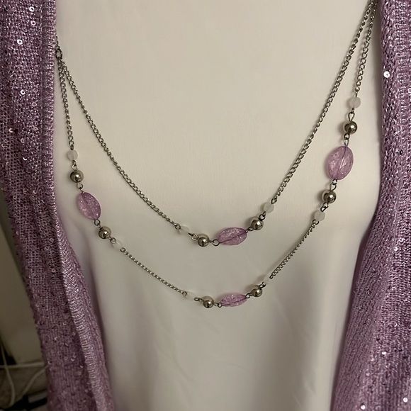 ⭐️NWT light purple Sequins cardigan comes with tank & matching necklace. - Picture 2 of 9